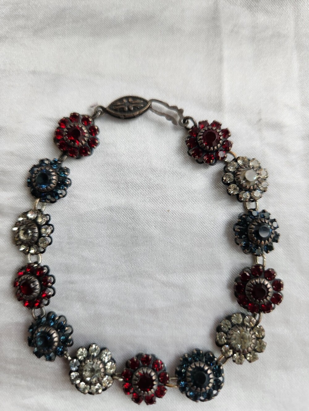 Liz Palacios Vintage Swarovski Floral Crystal Bracelet-Red, Blue & Clear Stones - Picture 6 of 6